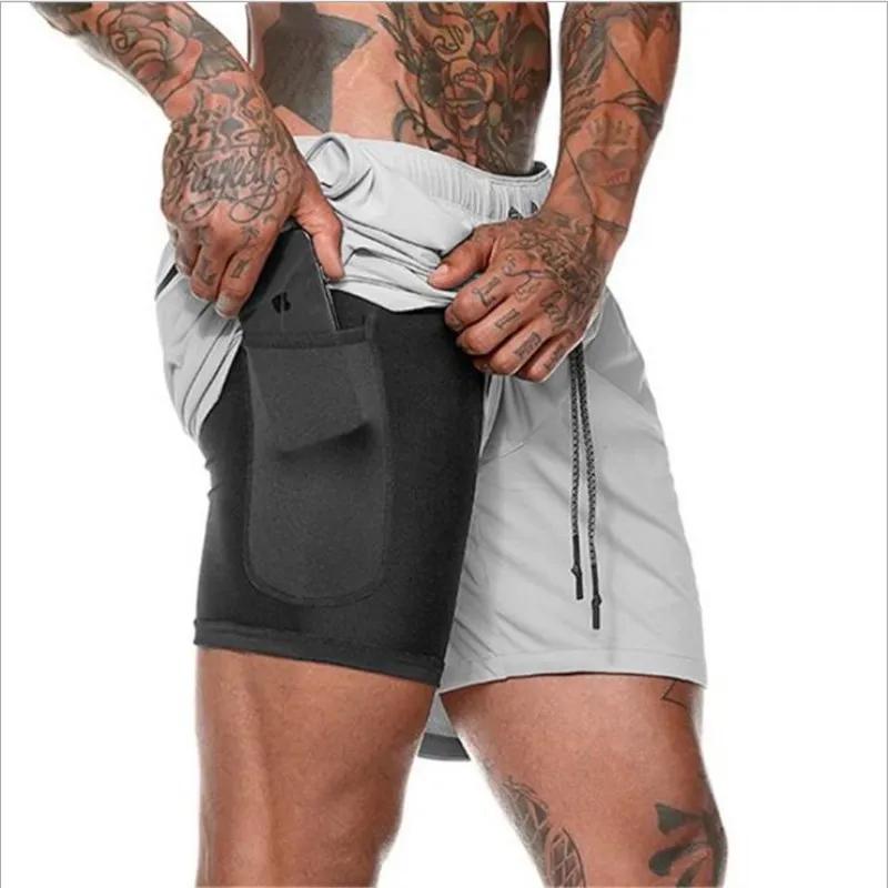 Summer Male Sports Leisure Fitness Exercise Beach Fake Two Double-Layer Five-Cent Shorts 