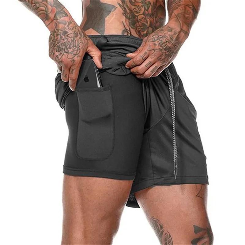 Summer Male Sports Leisure Fitness Exercise Beach Fake Two Double-Layer Five-Cent Shorts 