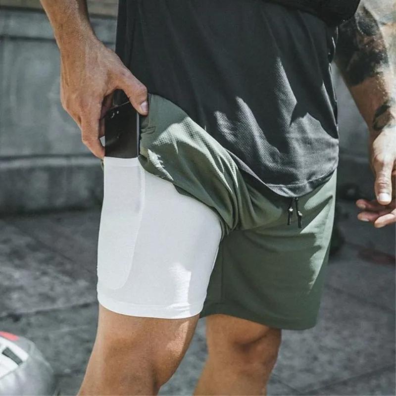 Summer Male Sports Leisure Fitness Exercise Beach Fake Two Double-Layer Five-Cent Shorts 