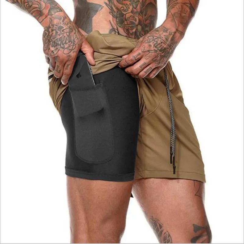 Summer Male Sports Leisure Fitness Exercise Beach Fake Two Double-Layer Five-Cent Shorts 