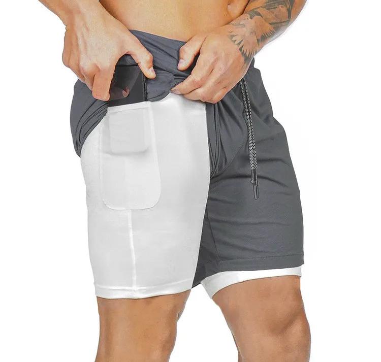 Summer Male Sports Leisure Fitness Exercise Beach Fake Two Double-Layer Five-Cent Shorts 