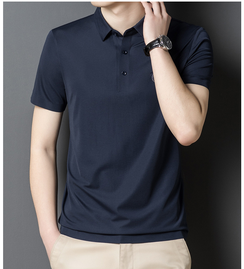 Mulberry Silk Short-Sleeved T-Shirt Men's Lapel Seamless Shirt Summer New Men's Silky Thin 