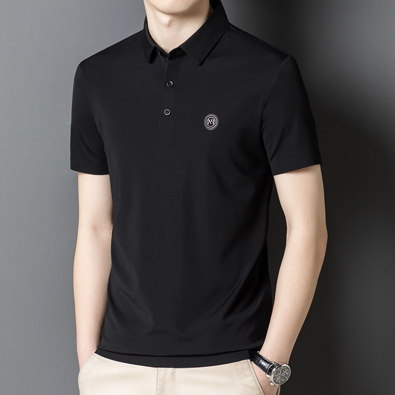 Mulberry Silk Short-Sleeved T-Shirt Men's Lapel Seamless Shirt Summer New Men's Silky Thin